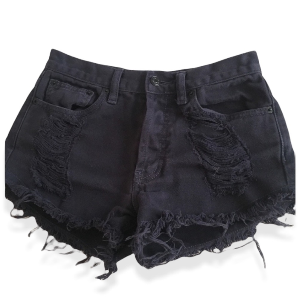 Brandy Melville Black/Navy Blue Ripped Jean Shorts